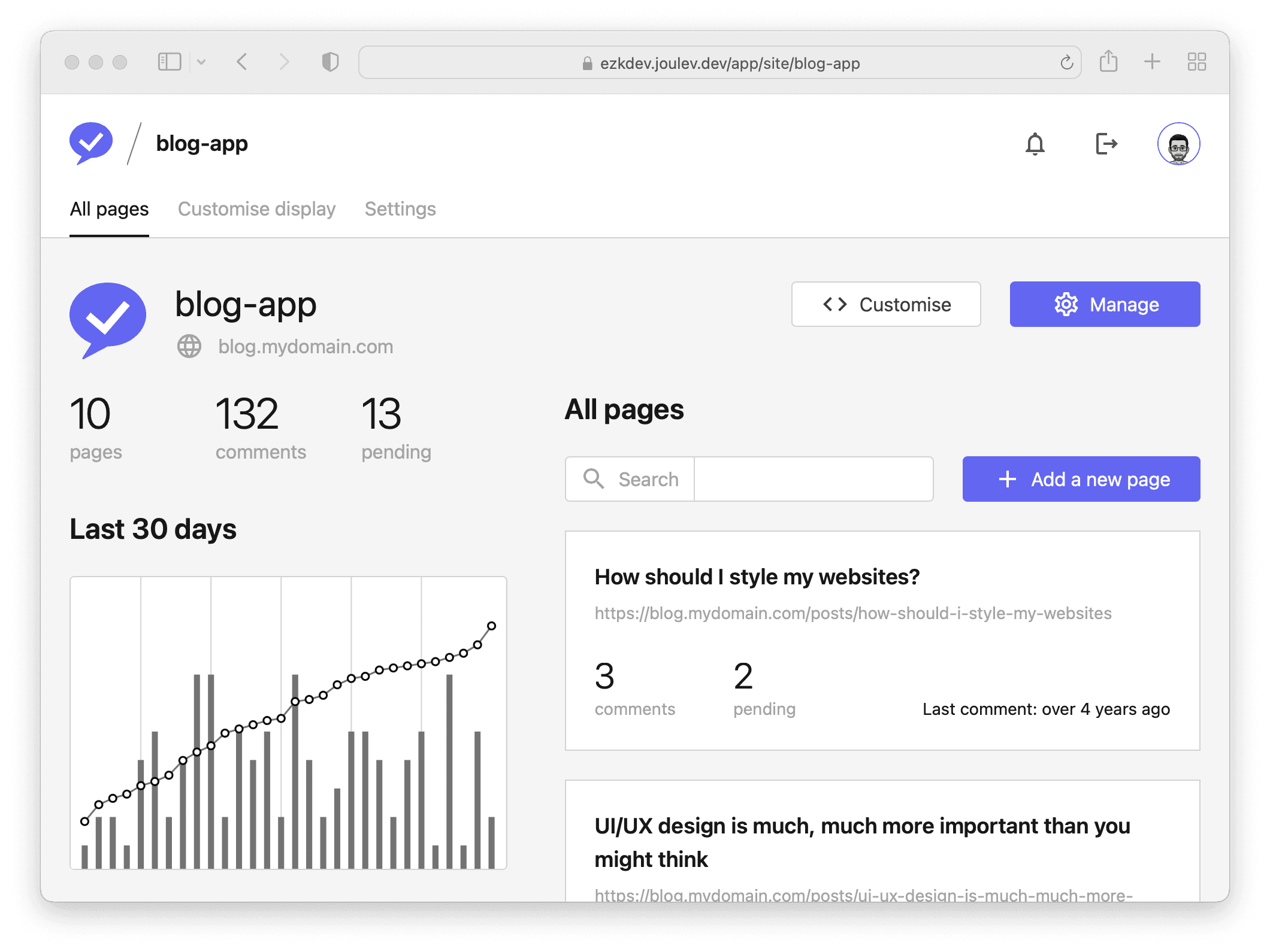 Site dashboard screenshot