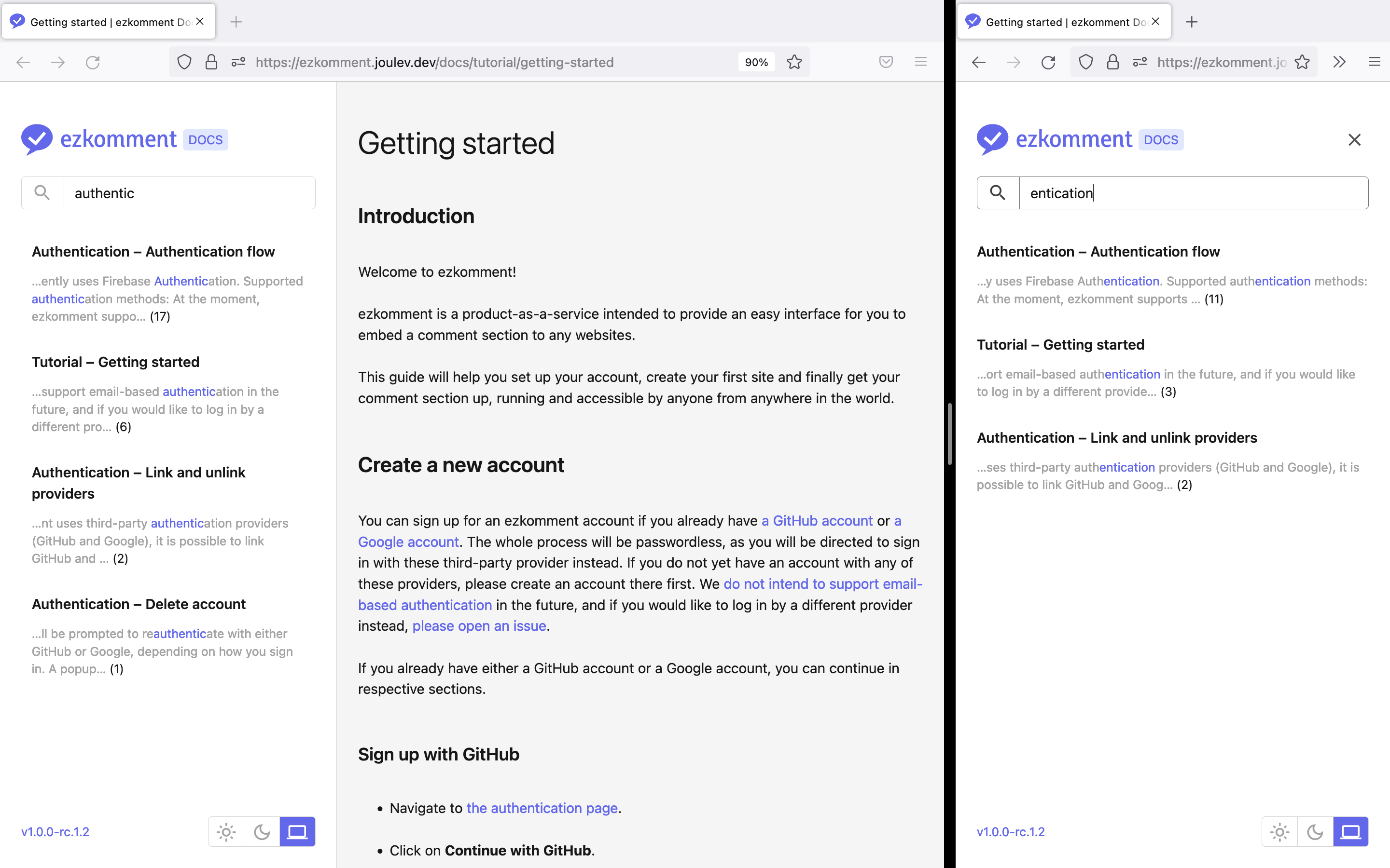 Documentation search functionality